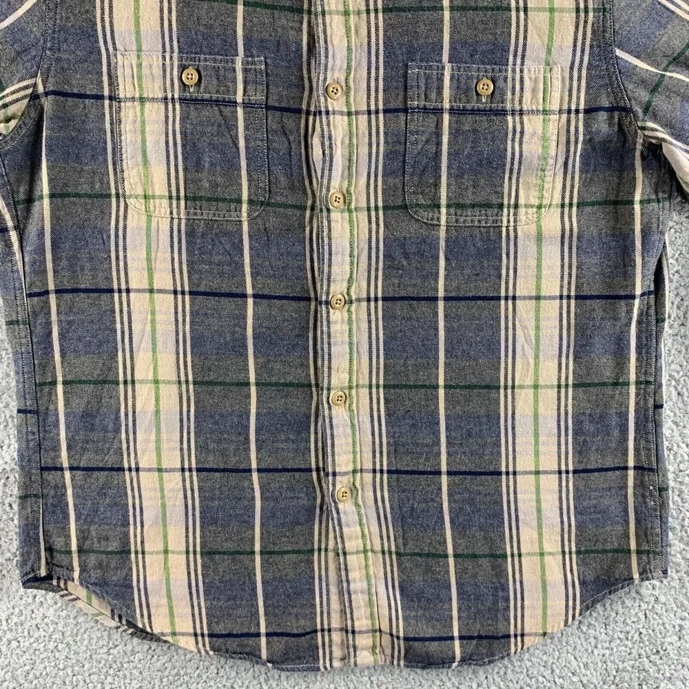 J. Crew Shirt Mens Large Beige Black Flannel Plaid‎ Button Up Midweight Pockets